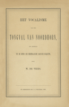 Het vocalisme van den tongval van Noordhorn, Wobbe de Vries