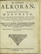 De Arabische Alkoran, Anoniem Arabische Alkoran, De