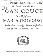 De zegepraalende min ter bruiloft van den heer Joan Couck, en mejuffrouw Maria Provoost, Anoniem De zegepraalende min ter bruiloft van den heer Joan Couck, en mejuffrouw Maria Provoost