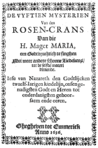 De Vyftien mysterien van den rosen-crans van die H. Maget Maria, Anoniem Vyftien mysterien van den rosen-crans van die H. Maget Maria, De