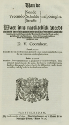 Van de vreemde sonde, schulde, straffe nasporinghe, D.V. Coornhert