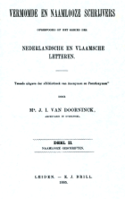 Vermomde en naamlooze schrijvers opgespoord op het gebied der Nederlandsche en Vlaamsche letteren. Deel 2. Naamlooze geschriften, Jan Izaak van Doorninck