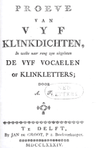 Proeve van vyf klinkdichten, in welke naer rang zyn uitgelaten de vyf vocaelen of klinkletters, Albertus Frese