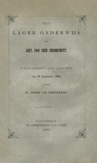 Het lager onderwijs en art. 194 der grondwet, G. Groen van Prinsterer