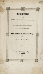 Welkomstzang aan Hare Koninklijke Hoogheid, de Erfprincesse van Oranje, geboren Vorstin van Wurtemberg by Hare intrede in 's Gravenhage, J.J.L. ten Kate