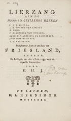 Lierzang aen de hoog-ed. gestrenge heeren F.J.J. Eisinga, S.H. Roorda van Eisinga, H. Buma, F.B. Aebinga van Humalda, Regn. Liv. Andringa de Kempenaer, Johannes Wielinga, C.L. van Beyma, Frederik Adriaan van der Kemp