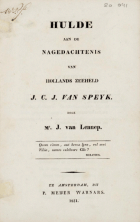 Hulde aan de nagedachtenis van Hollands zeeheld J.C.J. van Speyk, Jacob van Lennep