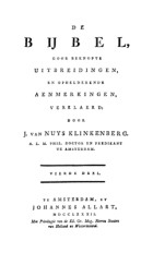 De Bijbel, door beknopte uitbreidingen, en ophelderende aenmerkingen, verklaerd. Deel 4, Jacob van Nuys Klinkenberg