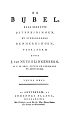 De Bijbel, door beknopte uitbreidingen, en ophelderende aenmerkingen, verklaerd. Deel 5, Jacob van Nuys Klinkenberg