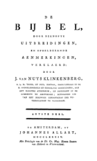 De Bijbel, door beknopte uitbreidingen, en ophelderende aenmerkingen, verklaerd. Deel 8, Jacob van Nuys Klinkenberg