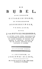 De Bijbel, door beknopte uitbreidingen, en ophelderende aenmerkingen, verklaerd. Deel 16, Jacob van Nuys Klinkenberg