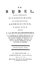 De Bijbel, door beknopte uitbreidingen, en ophelderende aenmerkingen, verklaerd. Deel 20, Jacob van Nuys Klinkenberg