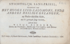 Stichtelijk sang-prieel, belommerd met het Hooge lied Salomons, ende andere heilige gesangen, Wiete Ringers