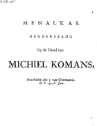 Menalkas. Herderszang op de dood van Michiel Komans, Adriaan Spinniker