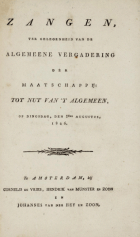 Zangen, ter gelegenheid van de algemeene vergadering der Maatschappij tot Nut van 't Algemeen, op dingsdag, den 8sten augustus, 1826, Willem Hendrik Warnsinck