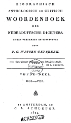 Biographisch anthologisch en critisch woordenboek der Nederduitsche dichters. Deel 5 OGI-VER, P.G. Witsen Geysbeek