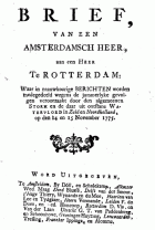 Brief, van een Amsterdamsch heer, aan een heer te Rotterdam, Anoniem Brief, van een Amsterdamsch heer, aan een heer te Rotterdam
