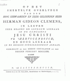 Op het smertelyk overlyden van den hoog eerwaarden en zeer geleerden heer Herman Gideon Clemens, Johan van Hoogstraten