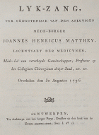 Lyk-zang, ter gedagtenisse van den aflyvigen méde-borger Joannes Henricus Matthey,  J.A.S.