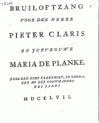 Bruiloftzang voor den heere Pieter Claris en jufvrouwe Maria de Planke, Joachim Oudaen