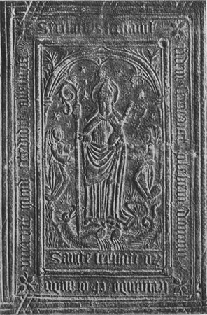3. Sint-Servatius-paneelstempel II, op ware grootte, naar een van de banden der kerkrekeningen van Sint-Servatius te Maastricht, 1591-1614, in het Rijksarchief aldaar. Zie bl. 143.