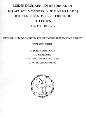 Titelpagina van Liederen en gedichten uit het Gruuthuse-handschrift. Deel 1: liederen