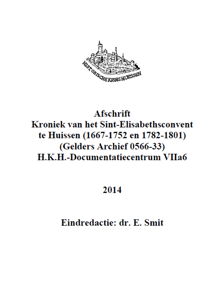 Titelpagina van Kroniek van het Sint-Elisabethsconvent te Huissen (1667-1752 en 1782-1801)