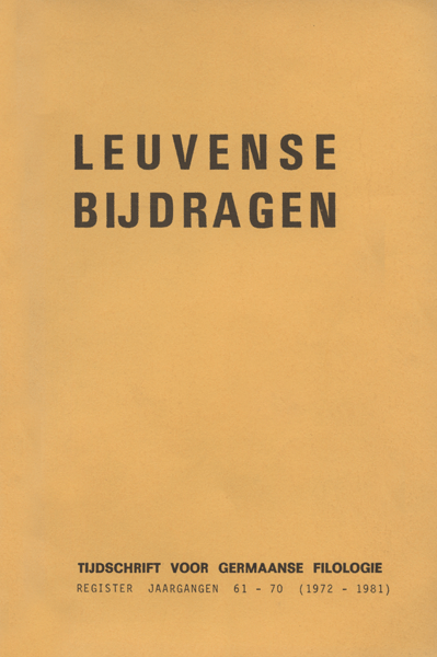 Titelpagina van Tienjarig register op de Leuvense Bijdragen, LXI(1972) - LXX(1981)