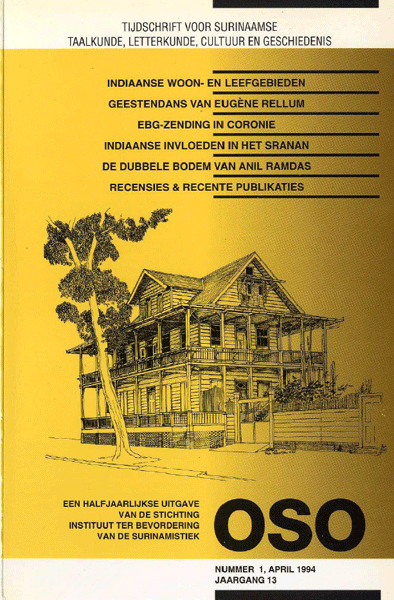 Titelpagina van OSO. Tijdschrift voor Surinaamse taalkunde, letterkunde en geschiedenis. Jaargang 13