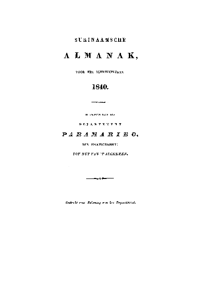 Surinaamsche Almanak voor het Jaar 1840