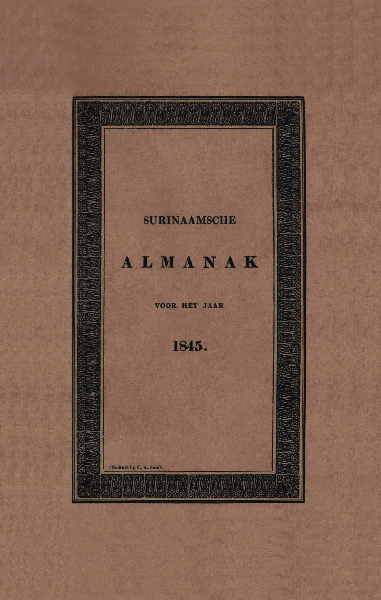 Titelpagina van Surinaamsche Almanak voor het Jaar 1845