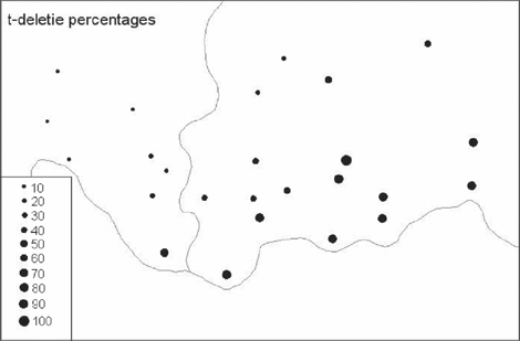 Kaart 2

Legende: 10 = percentages tussen 1 en 10, 20 = percentages tussen 10 en 20, 30 = percentages tussen 20 en 30, enz.