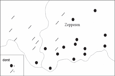 Kaart 5: t-deletie in dorst (eigen gegevens)