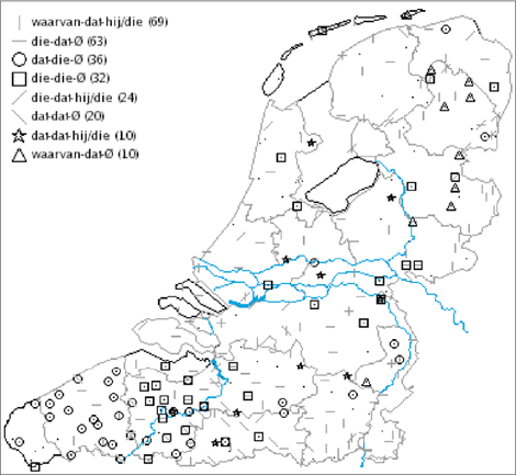 Kaart 1: lange subjectrelatieven