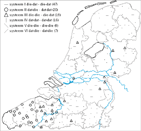 Kaart 3: geografische distributie van zes systemen van lange-afstands relativisatie