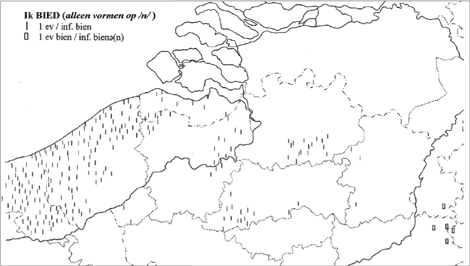Kaart 4: ik bie(d), alleen stamvormen op V (RND nr. 114)