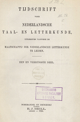 Titelpagina van Tijdschrift voor Nederlandse Taal- en Letterkunde. Jaargang 41