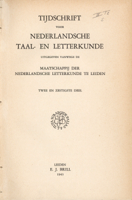 Titelpagina van Tijdschrift voor Nederlandse Taal- en Letterkunde. Jaargang 62