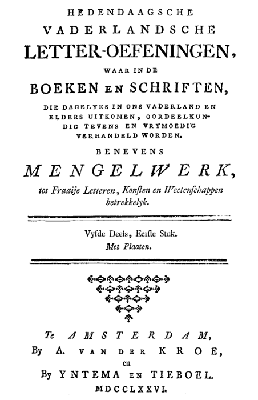 Titelpagina van Vaderlandsche letteroefeningen. Jaargang 1776