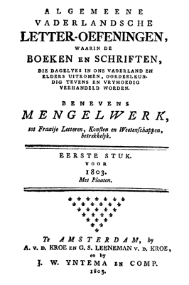 Titelpagina van Vaderlandsche letteroefeningen. Jaargang 1803