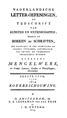 Titelpagina van Vaderlandsche letteroefeningen. Jaargang 1814