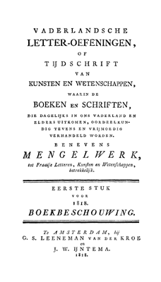 Titelpagina van Vaderlandsche letteroefeningen. Jaargang 1818
