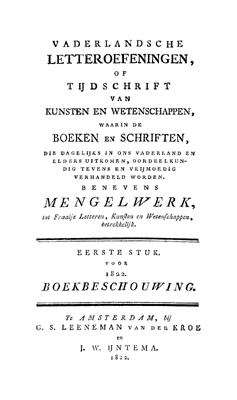 Titelpagina van Vaderlandsche letteroefeningen. Jaargang 1822