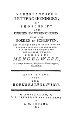 Titelpagina van Vaderlandsche letteroefeningen. Jaargang 1823