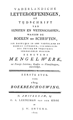 Titelpagina van Vaderlandsche letteroefeningen. Jaargang 1829