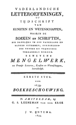 Titelpagina van Vaderlandsche letteroefeningen. Jaargang 1833