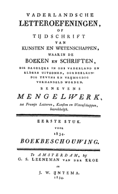 Titelpagina van Vaderlandsche letteroefeningen. Jaargang 1834