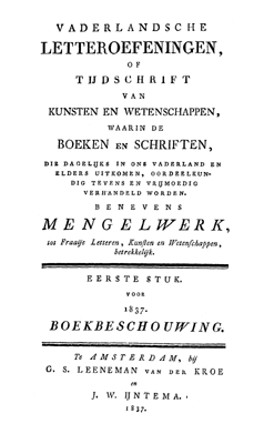 Titelpagina van Vaderlandsche letteroefeningen. Jaargang 1837