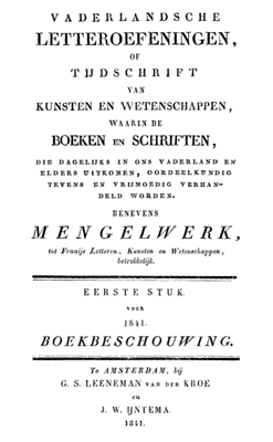 Titelpagina van Vaderlandsche letteroefeningen. Jaargang 1841