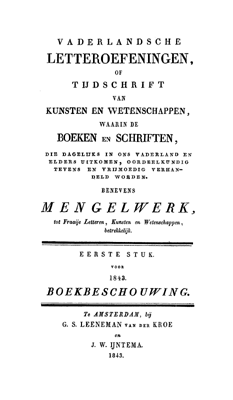 Titelpagina van Vaderlandsche letteroefeningen. Jaargang 1843